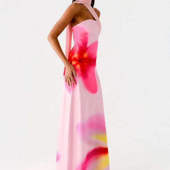 Pepper Mayo Isa Scarf Satin Maxi Dress - Frangipani Pink - Picture 2 of 6